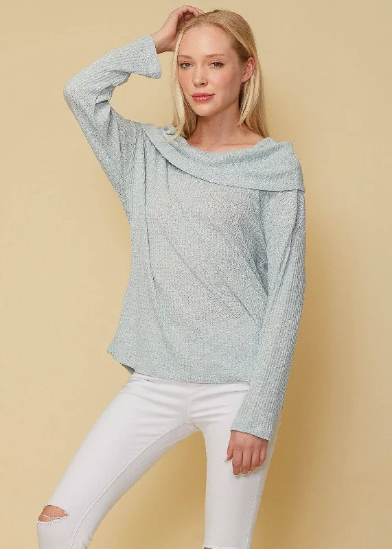 Draped Cowl Neck Drop Shoulder Top in Dusty Blue