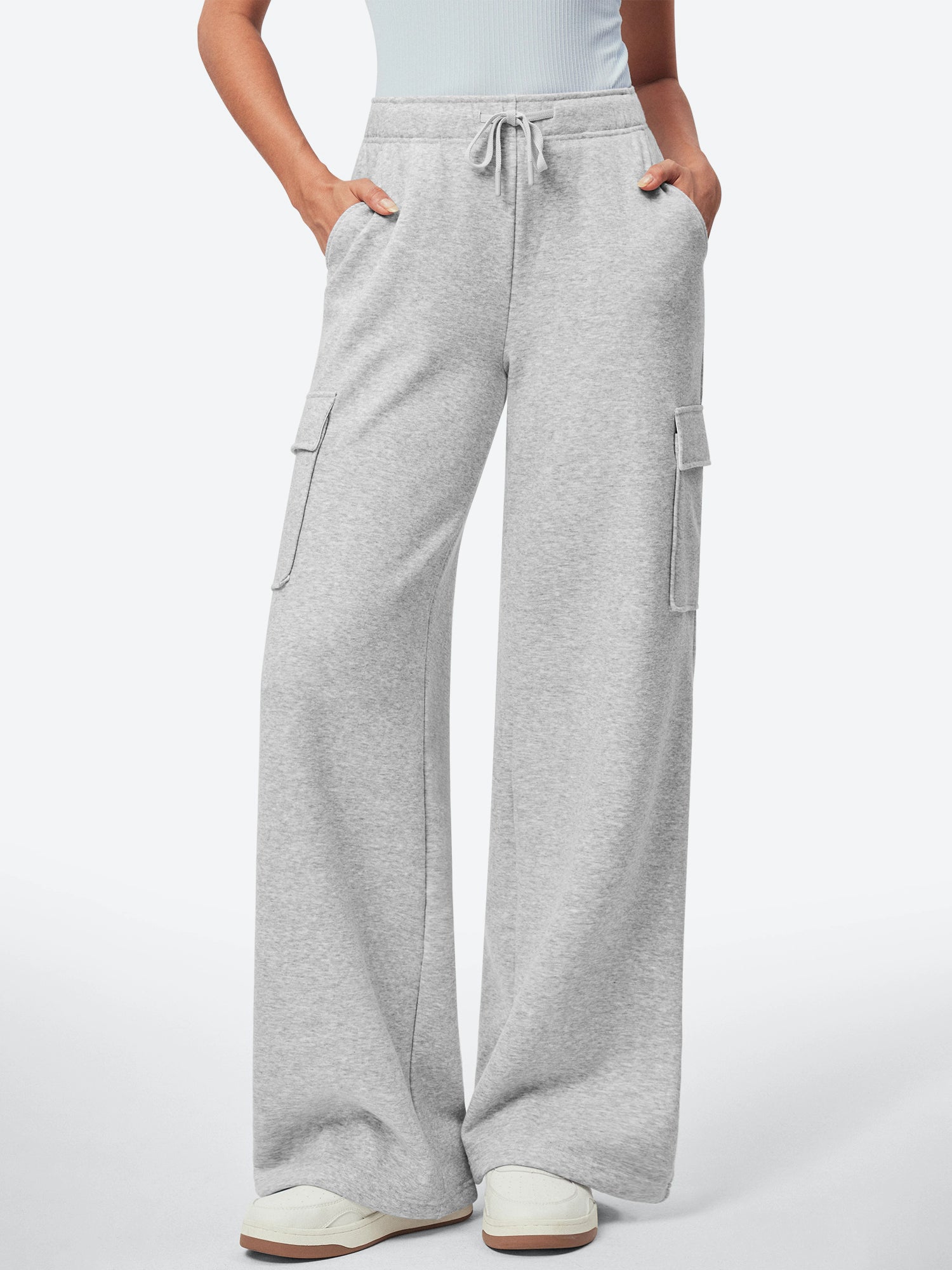 IUGA Fleece Wide Leg Cargo Sweatpants With Pockets