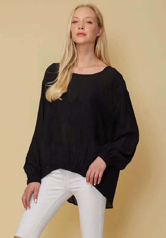 Women's Hi-lo Elastic Banded Hem Top in Black