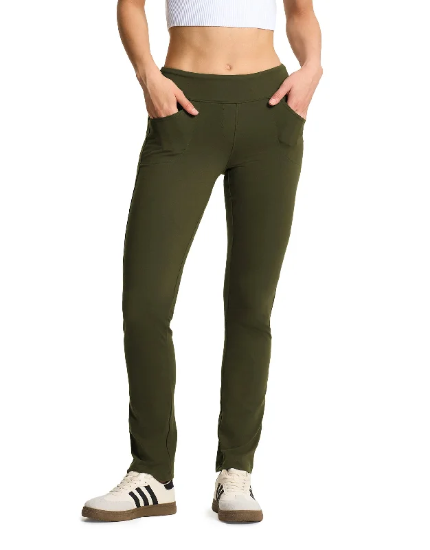 Straight Leg Yoga Pants, 5 Pockets (Dark Olive)